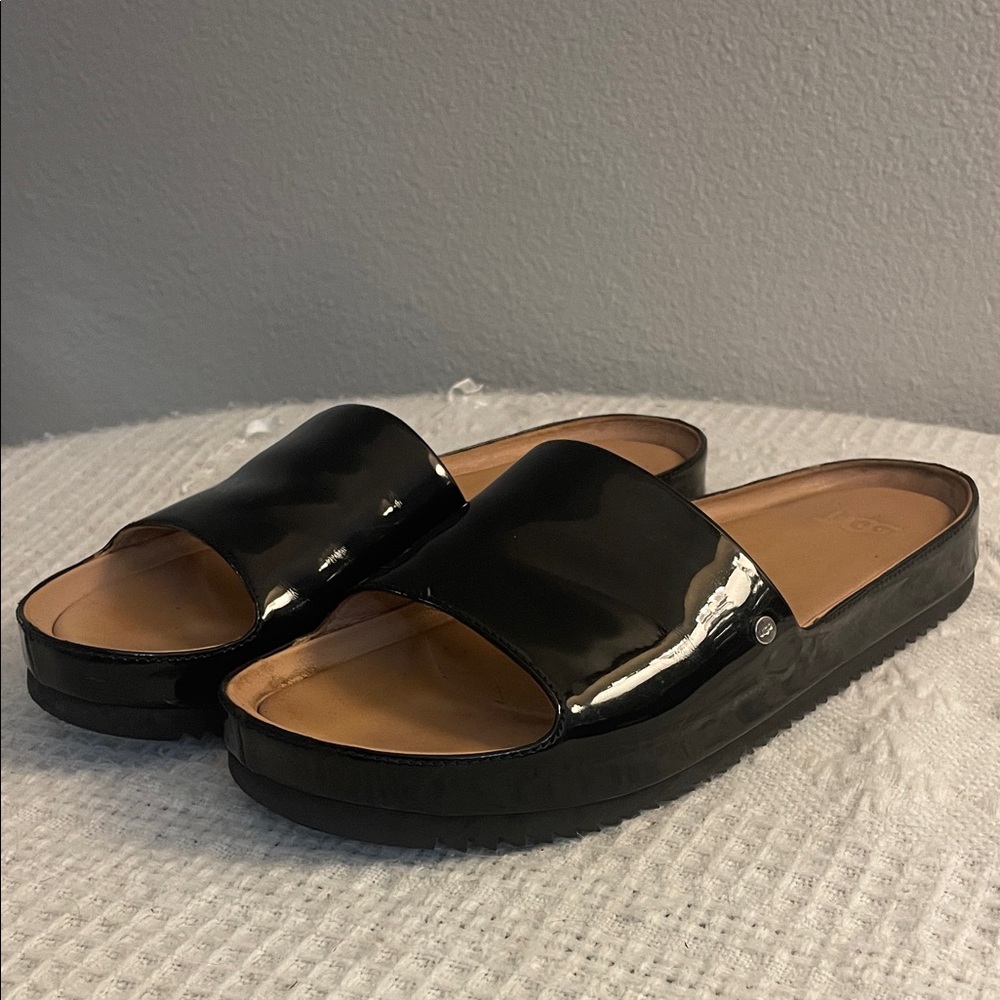 UGG Glossy Black Slide Sandals